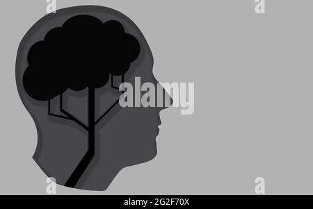 Forma del cervello della testa e dell'albero umano, rendering 3D Foto Stock