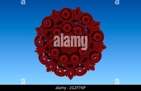 Rosso frattale fiore modello isolato su blu Foto Stock