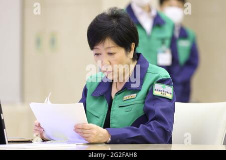 Tokyo, Giappone. 10 Giugno 2021. Japan's National Governor's Association Online. Il tema era 'superare Corona! Verso una nuova normalità - DX & GX Development', il Governatore di Tokyo Yuriko Koike ha partecipato all'incontro e ha introdotto la coesistenza e la co-prosperità tra Tokyo e altre parti del Giappone e il sito del portale di Tokyo il 10 giugno 2021 a Tokyo, Giappone. (Foto di Kazuki Oishi/Sipa USA) **Japan out** Credit: Sipa USA/Alamy Live News Foto Stock