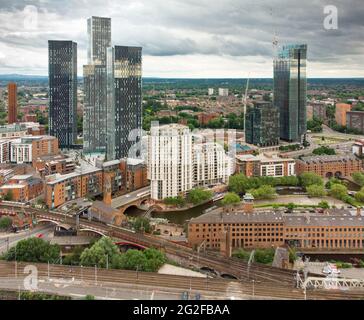 Deansgate e Castlefield, Manchester, Inghilterra Foto Stock