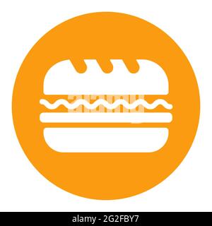 Icona del glifo bianco del vettore Subway Sandwich. Cartello fast food. Simbolo grafico per la progettazione di siti Web e applicazioni, logo, app, interfaccia utente Illustrazione Vettoriale