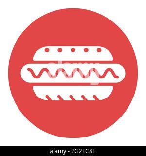 Icona glifo bianco vettore hot dog. Cartello fast food. Simbolo grafico per la progettazione di siti Web e applicazioni, logo, app, interfaccia utente Illustrazione Vettoriale