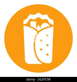 Icona glifo bianco vettore burrito Wrap. Cartello fast food. Simbolo grafico per la progettazione di siti Web e applicazioni, logo, app, interfaccia utente Illustrazione Vettoriale