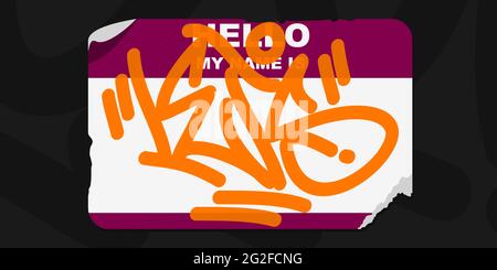 Flat Graffiti Style Outdoor Sticker Ciao il mio nome è con alcuni Street Art Urban Lettering Vector Illustration Art Illustrazione Vettoriale