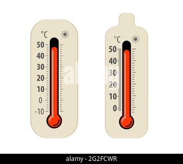 Termometro termico isolato su bianco. Illustrazione vettoriale dei simboli delle condizioni climatiche calde Illustrazione Vettoriale