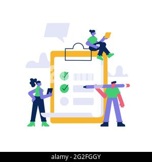 Persone vicino a giganteschi appunti riempendo forma con penna Illustrazione Vettoriale
