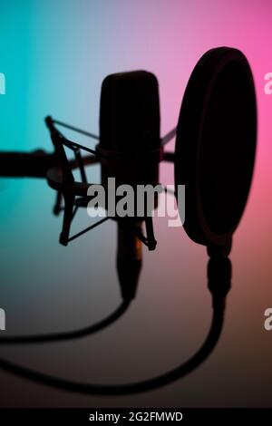 Microfono cardioide a diaframma grande in studio VoiceOver in studi professionali di registrazione vocale. Foto Stock