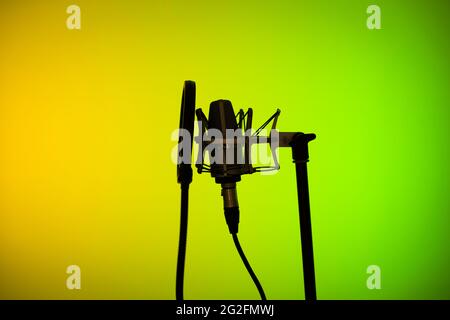 Microfono cardioide a diaframma grande in studio VoiceOver in studi professionali di registrazione vocale. Foto Stock
