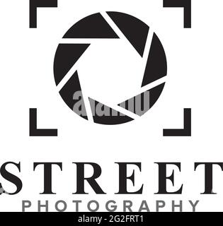 Modello vettoriale di disegno del logo della fotografia di strada Illustrazione Vettoriale