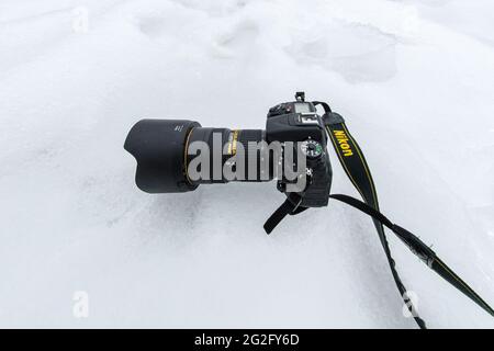 La macchina fotografica Nikon ha usato per registrare le immagini del Nord America Tempesta di ghiaccio del dicembre 2013 Foto Stock