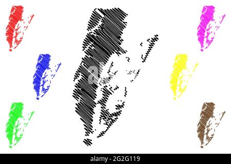 Northampton County, Commonwealth of Virginia (Stati Uniti, Stati Uniti d'America, Stati Uniti, Stati Uniti, Stati Uniti), illustrazione vettoriale mappa, schizzo di scrimolo Northampt Illustrazione Vettoriale