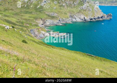 Il South West Coastal Path tra Salcombe e Hope Cove nel South Hams, devon, Regno Unito Foto Stock