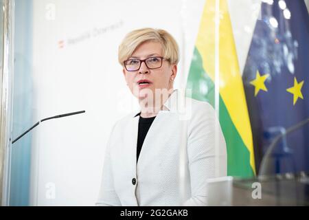 Vienna, Vienna, Austria. 11 Giugno 2021. Conferenza stampa in Austria: Cancelleria federale Vienna: Conferenza stampa congiunta con il Cancelliere federale austriaco Sebastian Kurz e il primo ministro della repubblica Lituania Simonyte Ingrida. Foto: Primo ministro lituano, Simonyte Ingrida. Vienna, Austria. 11 Giugno 2021 Credit: Tobias Steinmaurer/ZUMA Wire/Alamy Live News Foto Stock