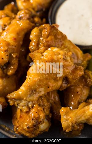 Ali di pollo Peri fatte in casa con ranch e sedano Foto Stock