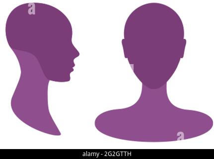 Profilo avatar vista frontale e laterale donna con un'area evidenziata del cranio e del mento Illustrazione Vettoriale