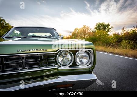 Plymouth Road Runner, costruito nel 1968, muscle car, oldtimer, classico Foto Stock