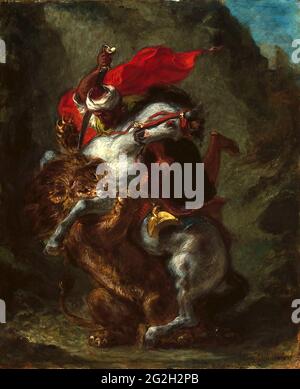 Eugène Delacroix - Horseman arabo attaccato da un leone Foto Stock