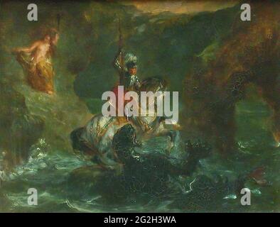 Eugène Delacroix - Saint George Fighting Dragon Perseus che consegna Andromed 1847 Foto Stock