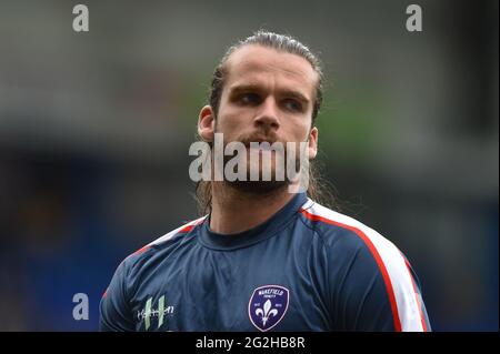 Warrington, Regno Unito. 11 Giugno 2021. Liam Kay (5) di Wakefield Trinity durante il riscaldamento a Warrington, Regno Unito, il 6/11/2021. (Foto di Richard Long/News Images/Sipa USA) Credit: Sipa USA/Alamy Live News Foto Stock