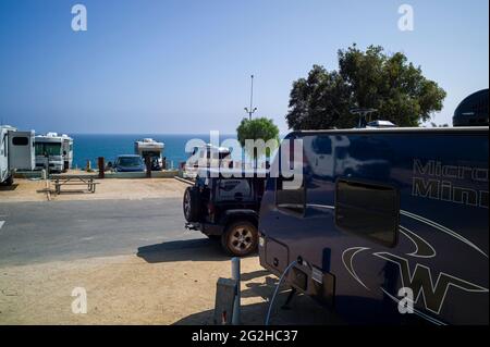 Malibu Beach RV Park nella città di Malibu vicino a Los Angeles, stato della California, Stati Uniti Foto Stock