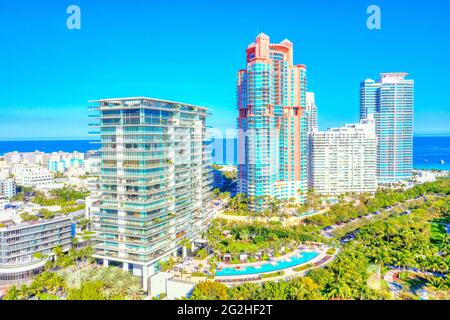 Miami Beach South Pointe condominio edifici aerei Foto Stock
