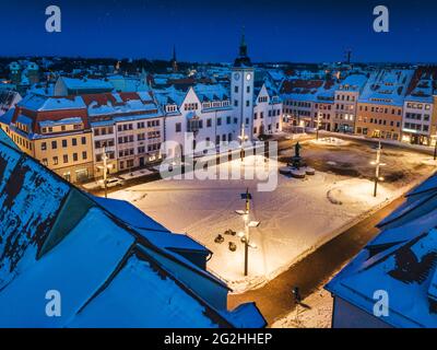 Vista sulla città notturna d'argento Freiberg Foto Stock