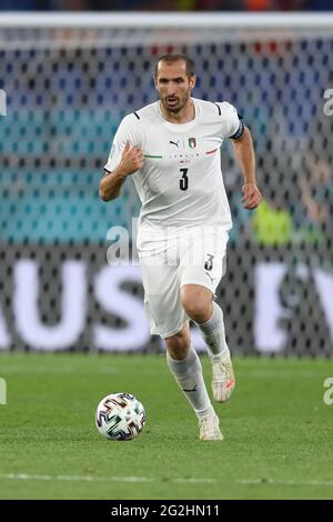 Roma, Italia. 11 Giugno 2021. Giorgio Chiellini (Italia) durante la partita UEFA 'Campionato europeo 2020' tra Turchia 0-3 Italia allo Stadio Olimpico il 11 giugno 2021 a Roma. Credit: Maurizio Borsari/AFLO/Alamy Live News Foto Stock