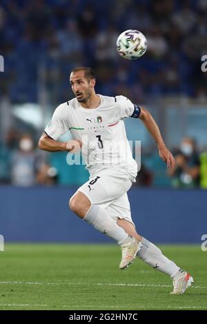 Roma, Italia. 11 Giugno 2021. Giorgio Chiellini (Italia) durante la partita UEFA 'Campionato europeo 2020' tra Turchia 0-3 Italia allo Stadio Olimpico il 11 giugno 2021 a Roma. Credit: Maurizio Borsari/AFLO/Alamy Live News Foto Stock