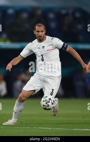 Roma, Italia. 11 Giugno 2021. Giorgio Chiellini (Italia) durante la partita UEFA 'Campionato europeo 2020' tra Turchia 0-3 Italia allo Stadio Olimpico il 11 giugno 2021 a Roma. Credit: Maurizio Borsari/AFLO/Alamy Live News Foto Stock