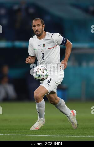 Roma, Italia. 11 Giugno 2021. Giorgio Chiellini (Italia) durante la partita UEFA 'Campionato europeo 2020' tra Turchia 0-3 Italia allo Stadio Olimpico il 11 giugno 2021 a Roma. Credit: Maurizio Borsari/AFLO/Alamy Live News Foto Stock