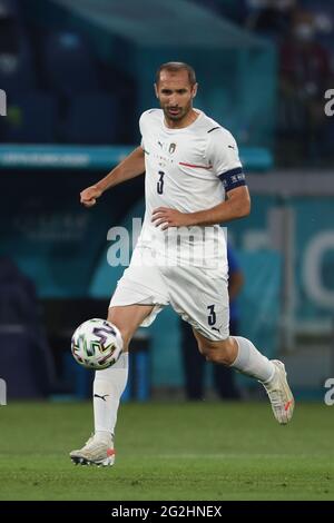 Roma, Italia. 11 Giugno 2021. Giorgio Chiellini (Italia) durante la partita UEFA 'Campionato europeo 2020' tra Turchia 0-3 Italia allo Stadio Olimpico il 11 giugno 2021 a Roma. Credit: Maurizio Borsari/AFLO/Alamy Live News Foto Stock