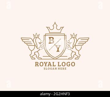 DA Letter Lion Royal Luxury Heraldic, Crest Logo template in arte vettoriale per Ristorante, Royalty, Boutique, Cafe, Hotel, Araldica, Gioielli, Moda e. Illustrazione Vettoriale