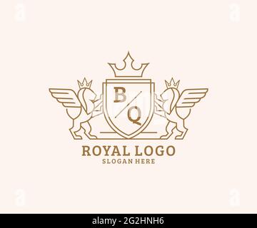 BQ Letter Lion Royal Luxury Heraldic, Crest Logo template in arte vettoriale per Ristorante, Royalty, Boutique, Cafe, Hotel, Araldica, Gioielli, Moda e. Illustrazione Vettoriale