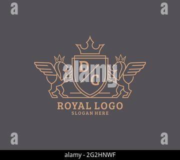 DC Letter Lion Royal Luxury Heraldic, Crest Logo template in arte vettoriale per ristoranti, Royalty, Boutique, Cafe, Hotel, Araldica, Gioielli, Moda e. Illustrazione Vettoriale