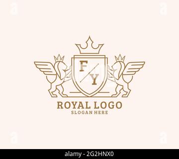 FY Letter Lion Royal Luxury Heraldic, Crest Logo template in arte vettoriale per ristoranti, Royalty, Boutique, Cafe, Hotel, Araldica, Gioielli, Moda e. Illustrazione Vettoriale