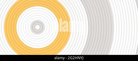 Cerchi concentrici di colore giallo, bianco e grigio. Sfondo astratto. Design minimalista. Illustrazione vettoriale. Illustrazione Vettoriale