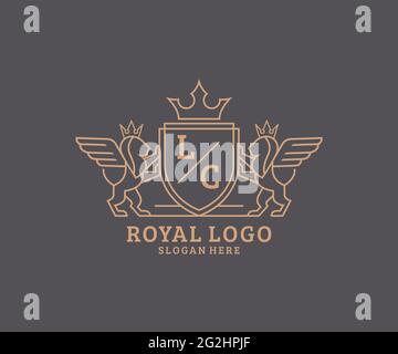 LC Letter Lion Royal Luxury Heraldic, Crest Logo template in arte vettoriale per ristoranti, Royalty, Boutique, Cafe, Hotel, Araldica, Gioielli, Moda e. Illustrazione Vettoriale