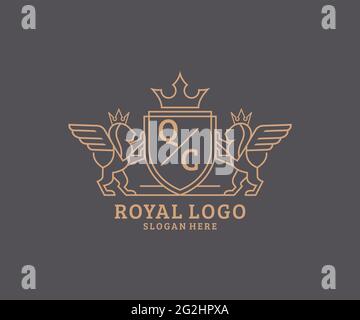 QC Letter Lion Royal Luxury Heraldic, Crest Logo template in arte vettoriale per Ristorante, Royalty, Boutique, Cafe, Hotel, Araldica, Gioielli, Moda e. Illustrazione Vettoriale