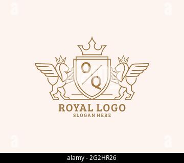 OQ Letter Lion Royal Luxury Heraldic, Crest Logo template in arte vettoriale per ristoranti, Royalty, Boutique, Cafe, Hotel, Araldica, Gioielli, Moda e. Illustrazione Vettoriale