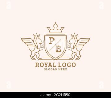 PB Letter Lion Royal Luxury Heraldic, modello con logo Crest in arte vettoriale per ristoranti, Royalty, Boutique, Cafe, Hotel, Araldica, Gioielli, Moda e. Illustrazione Vettoriale