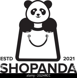 Modello vettoriale di disegno del logo del panda per gli acquisti Illustrazione Vettoriale