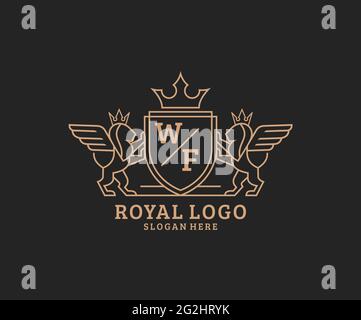 WF Letter Lion Royal Luxury Heraldic, Crest Logo template in arte vettoriale per ristoranti, Royalty, Boutique, Cafe, Hotel, Araldica, Gioielli, Moda e. Illustrazione Vettoriale