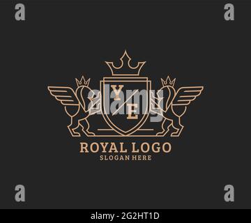 YE Letter Lion Royal Luxury Heraldic, Crest Logo template in arte vettoriale per Ristorante, Royalty, Boutique, Cafe, Hotel, Araldica, Gioielli, Moda e. Illustrazione Vettoriale