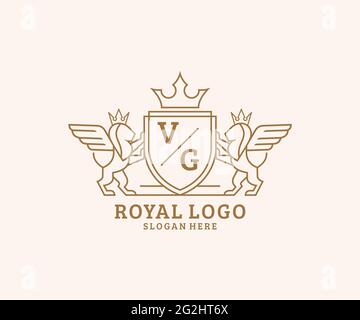 VG Letter Lion Royal Luxury Heraldic, Crest Logo template in arte vettoriale per Ristorante, Royalty, Boutique, Cafe, Hotel, Araldica, Gioielli, Moda e. Illustrazione Vettoriale