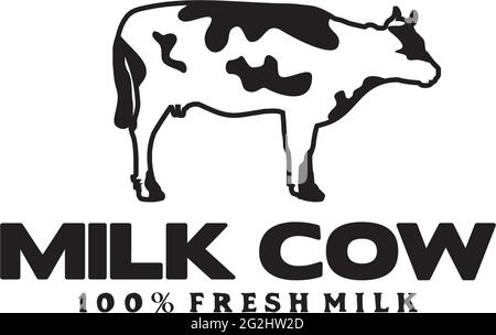 Modello vettoriale di disegno del logo della mucca di latte Illustrazione Vettoriale