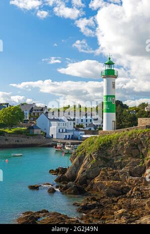 Faro di Doëlan, a Clohars-Carnoët nel Finistère del Sud, Francia, Bretagna, dipartimento del Finistère Foto Stock