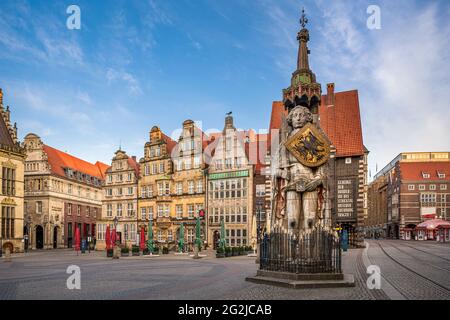 Piazza del mercato nella storica città di Brema, Germania Foto Stock