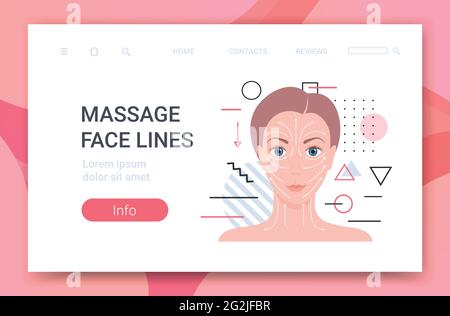 linee di massaggio sulle donne trattamento di bellezza del viso concetto di cura della pelle testa femminile ritratto spazio di copia orizzontale Illustrazione Vettoriale