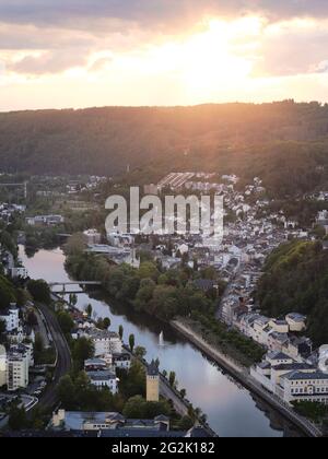 Bad EMS in Renania-Palatinato al sole di sera Foto Stock