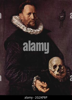 Frans Hals - Ritratto uomo che tiene il cranio 1612 Foto Stock